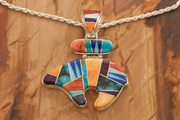Calvin Begay Genuine Gemstones Sterling Silver Bear Pendant